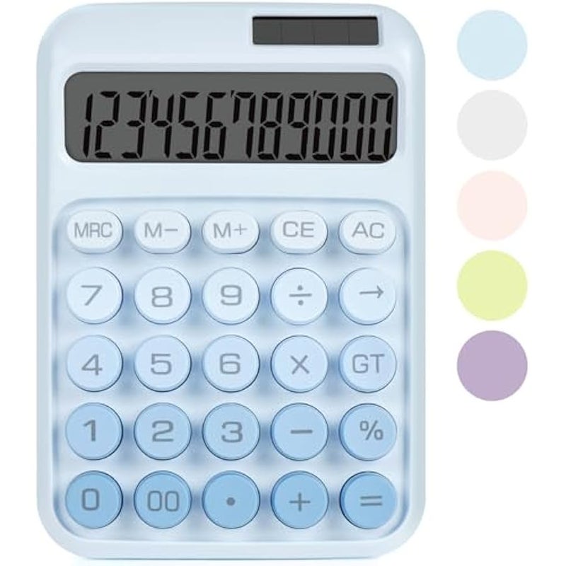 Arabest Mechanical Switch Calculator with Big ons, Calculators Desktop, 12 Digits, Solar Battery Power, Desk Calculator, Large LCD Display, Cute Blue Calculators for Teachers Students Basic Office - Image 1