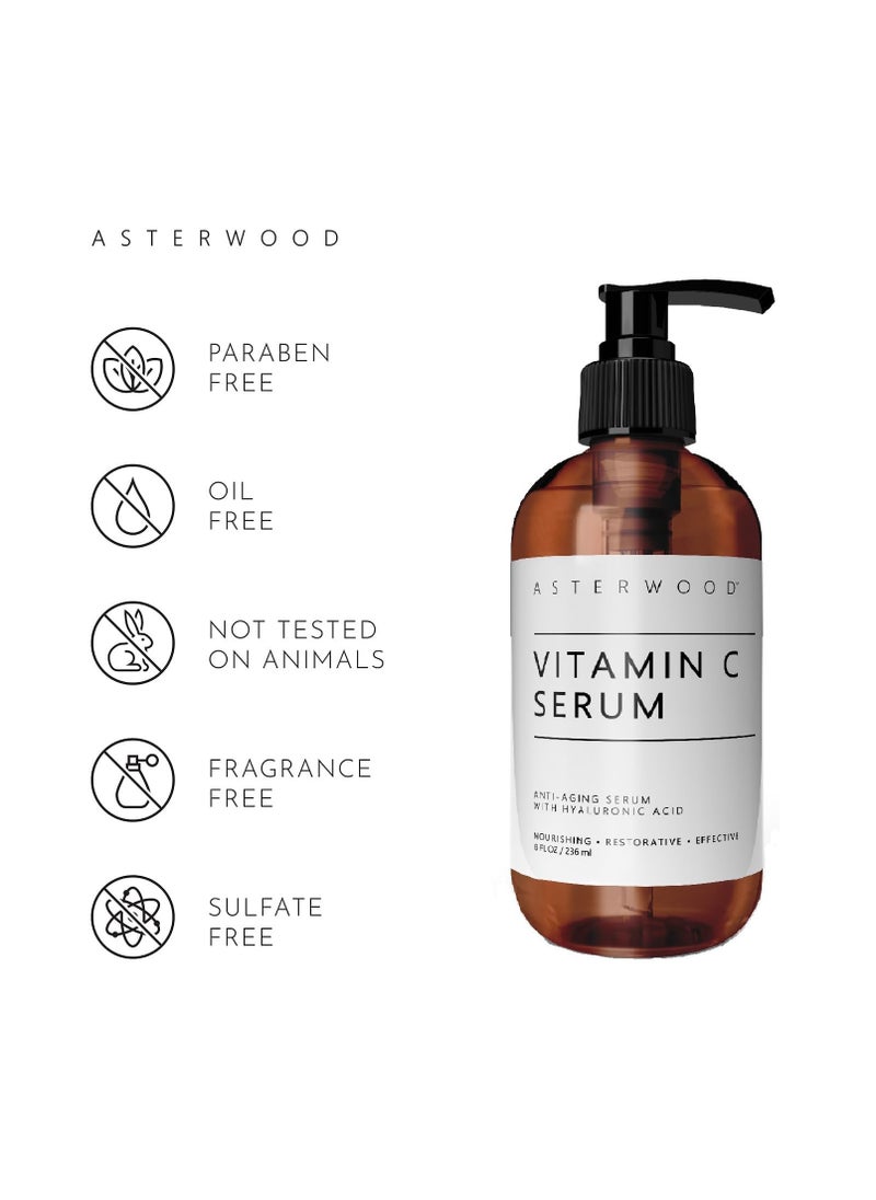 Asterwood Naturals - Asterwood Naturals Face Serum Vitamin C with Hyaluronic Acid, Anti Aging, Anti Wrinkle, Vitamin C Serum for Face Dark Spots, Eye Serum, Facial Skin Care Products, Classic Formula Pump Bottle (8 oz) - Image 1