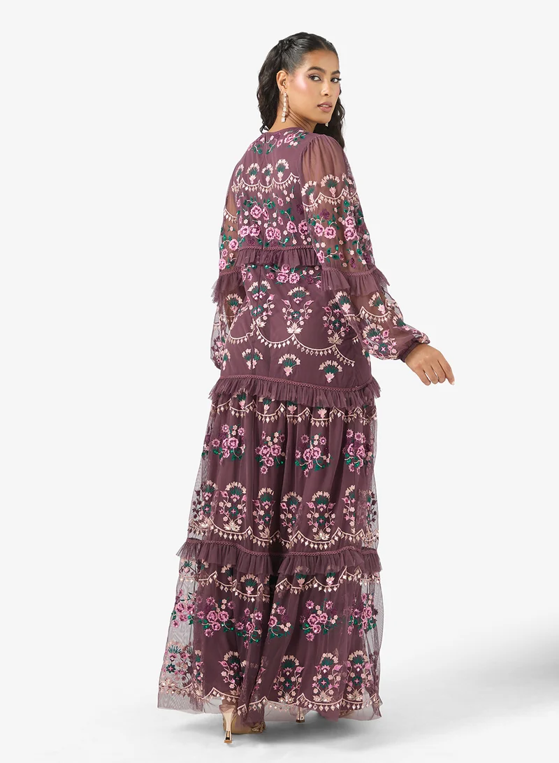 Maya Embroidered Ruffle Detail Maxi Dress