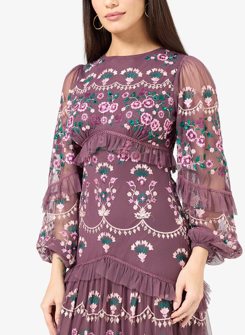 Maya Embroidered Ruffle Detail Maxi Dress - Image 3