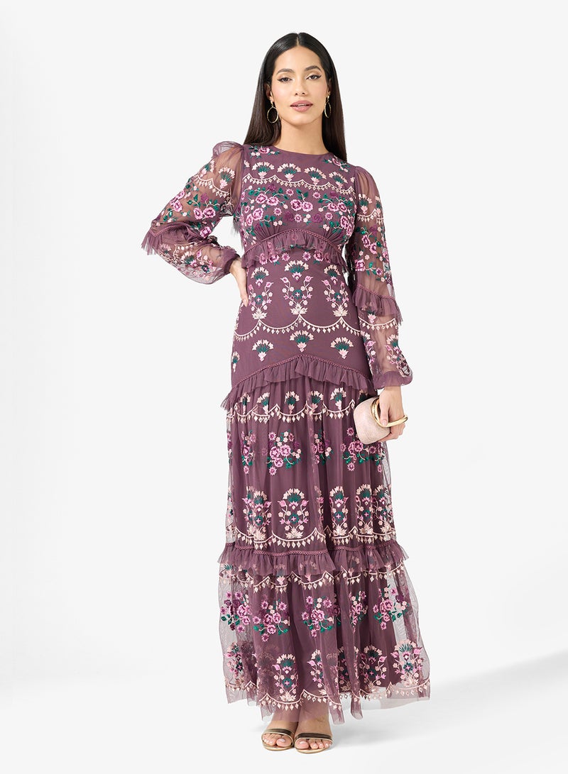 Maya Embroidered Ruffle Detail Maxi Dress - Image 4