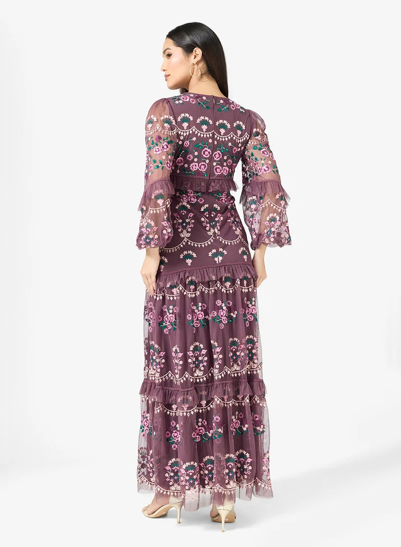 Maya Embroidered Ruffle Detail Maxi Dress