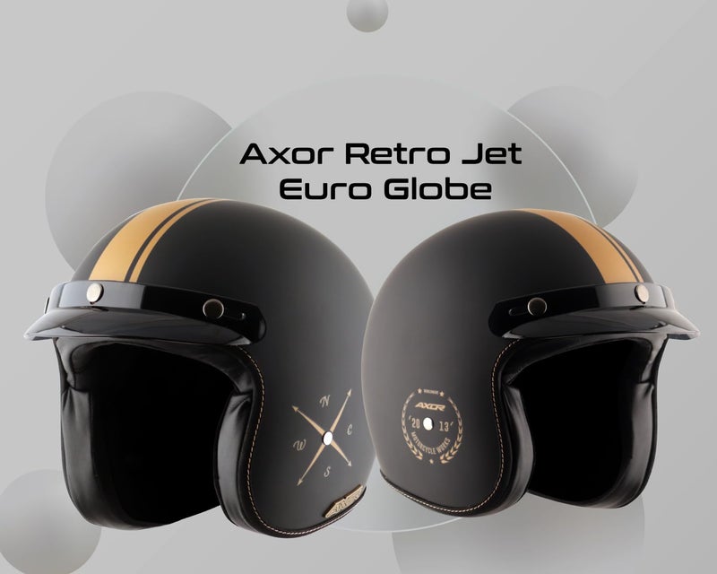 Axor Retro Jet Euro Globe ISI and DOT Certified Matte Finish Open Face Helmet for Men and Women with Stylish Peak- Dull Black -L - Image 3