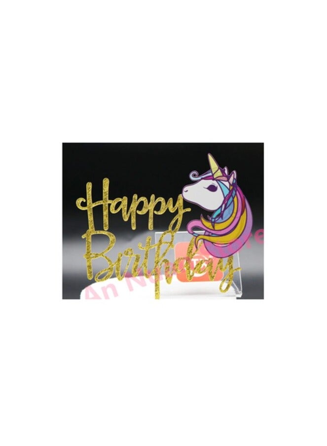 PROMASS Unicorn silhouette Gold Happy Birthday Cake Topper for Baby Birthday Party Decoration Cake Decorating Acrylic Topper