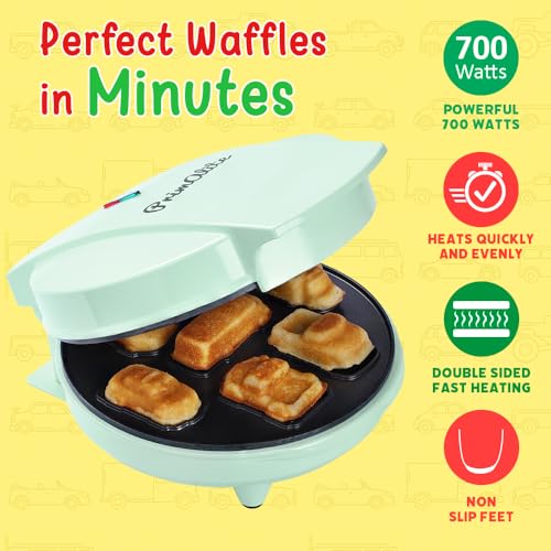 Primalite Cars & Trucks Kids Waffle Maker Machine- 700 Watts - Make 7-Mini Different Race, Police Car, Trucks & Bus Shaped Waffles or Pancakes | Unique Gift Idea | Electric Non-Stick Iron- Mint Green - Image 5