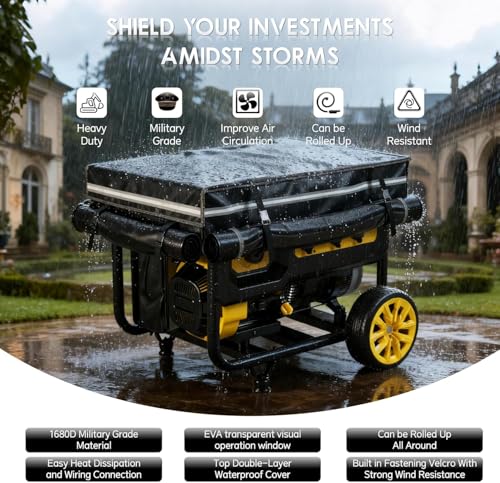GEHENG Generator Covers While Running 32x24x24 Inches Generator Covers for Outside 1680400D Double Layer Portable Heavy Duty DustproofWaterproof Cover for 5000W10000W Frame Generators Black - Image 3