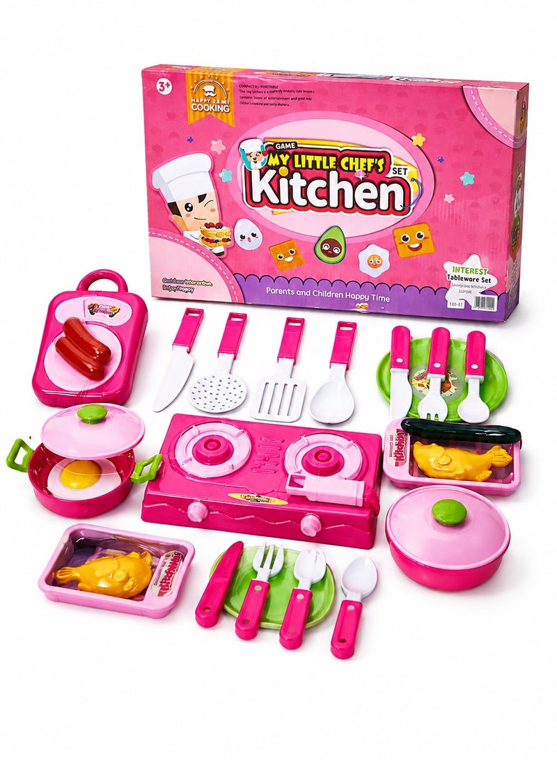 24 PCS Kids Kitchen Play Set – My Little Chef Pretend Cooking Toy with Stove, Pots, Utensils, Chicken & Hotdog Food Set – Educational Role Play Toy for Boys & Girls Ages 3+ - Image 1