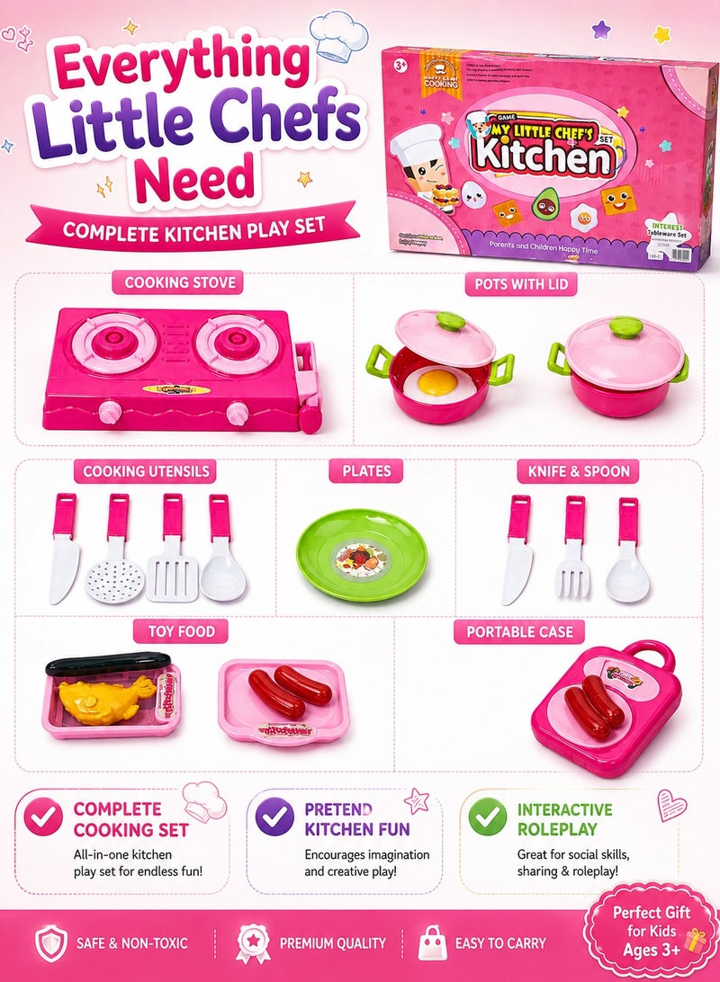 24 PCS Kids Kitchen Play Set – My Little Chef Pretend Cooking Toy with Stove, Pots, Utensils, Chicken & Hotdog Food Set – Educational Role Play Toy for Boys & Girls Ages 3+ - Image 2