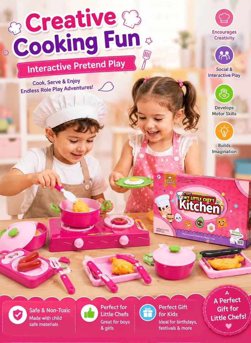 24 PCS Kids Kitchen Play Set – My Little Chef Pretend Cooking Toy with Stove, Pots, Utensils, Chicken & Hotdog Food Set – Educational Role Play Toy for Boys & Girls Ages 3+ - Image 3