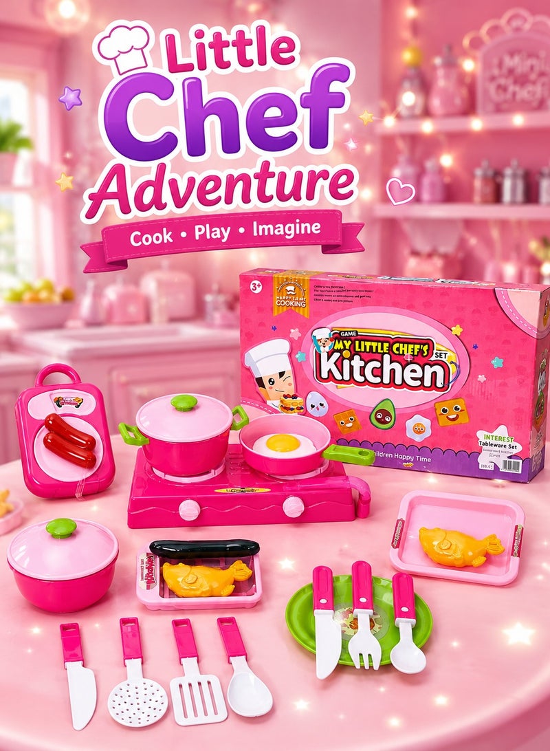 24 PCS Kids Kitchen Play Set – My Little Chef Pretend Cooking Toy with Stove, Pots, Utensils, Chicken & Hotdog Food Set – Educational Role Play Toy for Boys & Girls Ages 3+ - Image 4