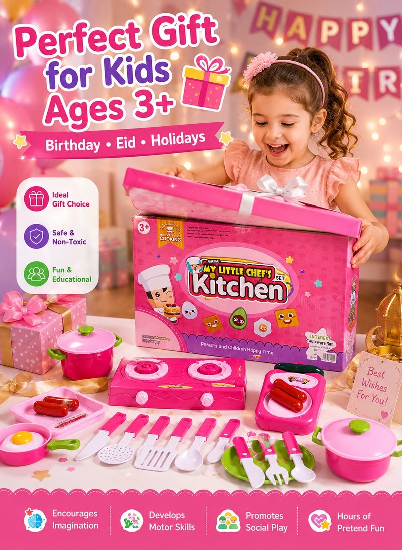 24 PCS Kids Kitchen Play Set – My Little Chef Pretend Cooking Toy with Stove, Pots, Utensils, Chicken & Hotdog Food Set – Educational Role Play Toy for Boys & Girls Ages 3+ - Image 5