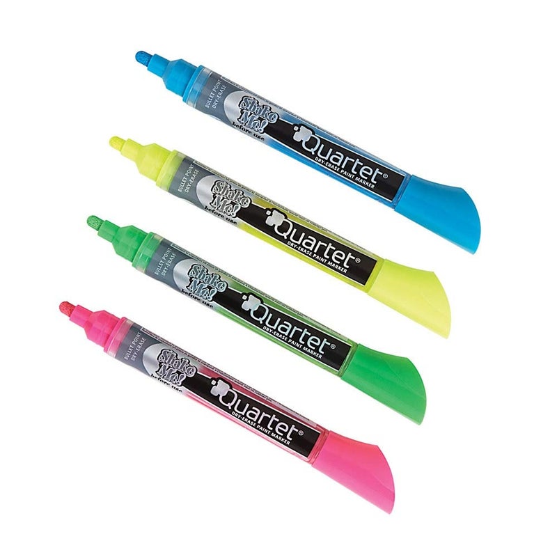 Quartet أقلام ماركر جافة رباعية، أقلام سبورة زجاجية، طرف دائري، أقلام جافة للسبورة للمعلمين، التعليم المنزلي ومستلزمات المكتب، ألوان نيون متنوعة، عبوة 4 (79551) - Image 2