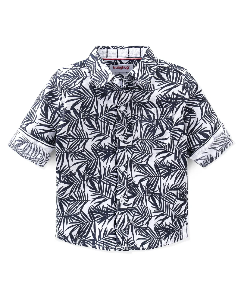 babyhug Babyhug 100% Cotton Knit Full Sleeves Shirt & Jeans Tropical - Blue Black & White