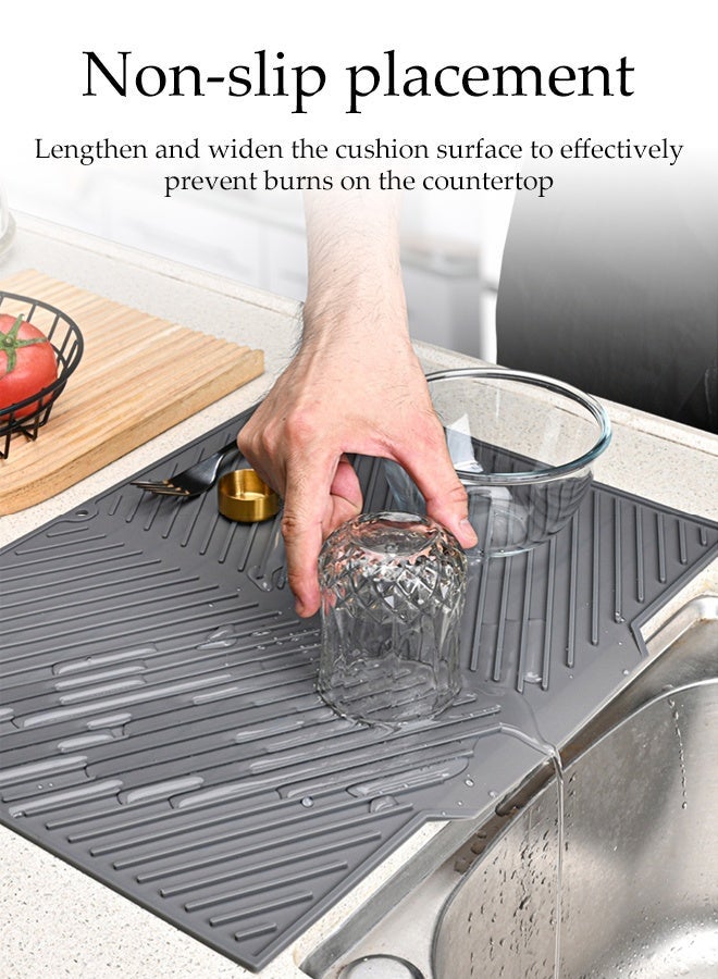 DUNISO Silicone Dish Drying Mat,Square Draining Mat,Anti Slip Coffee Mat,Sink Draining Board Mat,Sink Liner, Cutting Board Pad,Suitable for Kitchen Sink Countertop Water Drainage (Grey) - Image 3