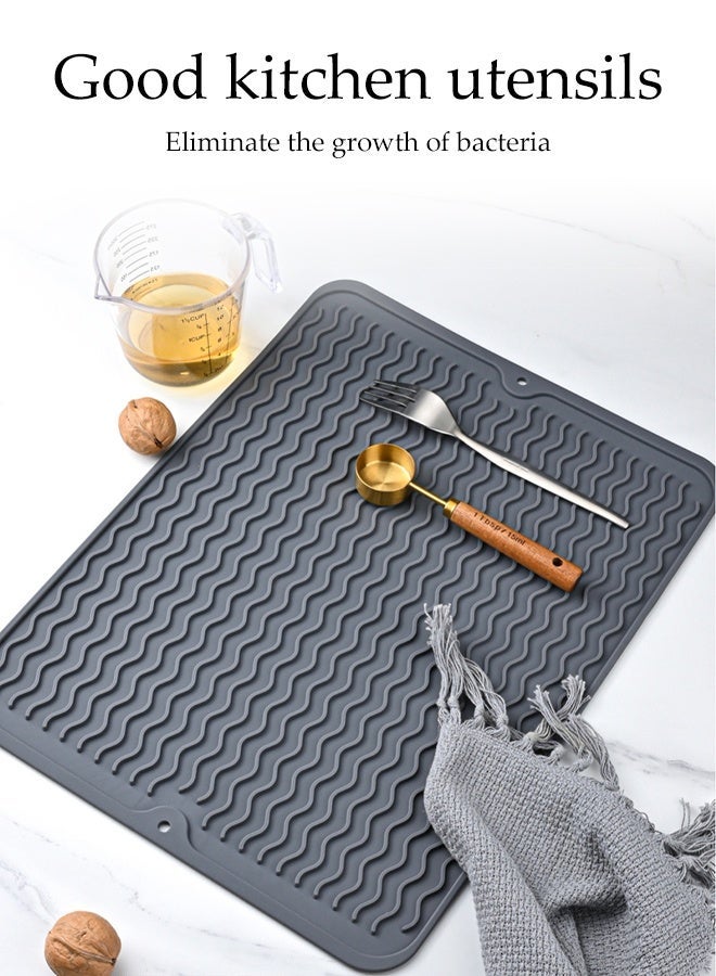 DUNISO Silicone Dish Drying Mat,Square Draining Mat,Anti Slip Coffee Mat,Sink Draining Board Mat,Sink Liner, Cutting Board Pad,Suitable for Kitchen Sink Countertop Water Drainage (Grey) - Image 4