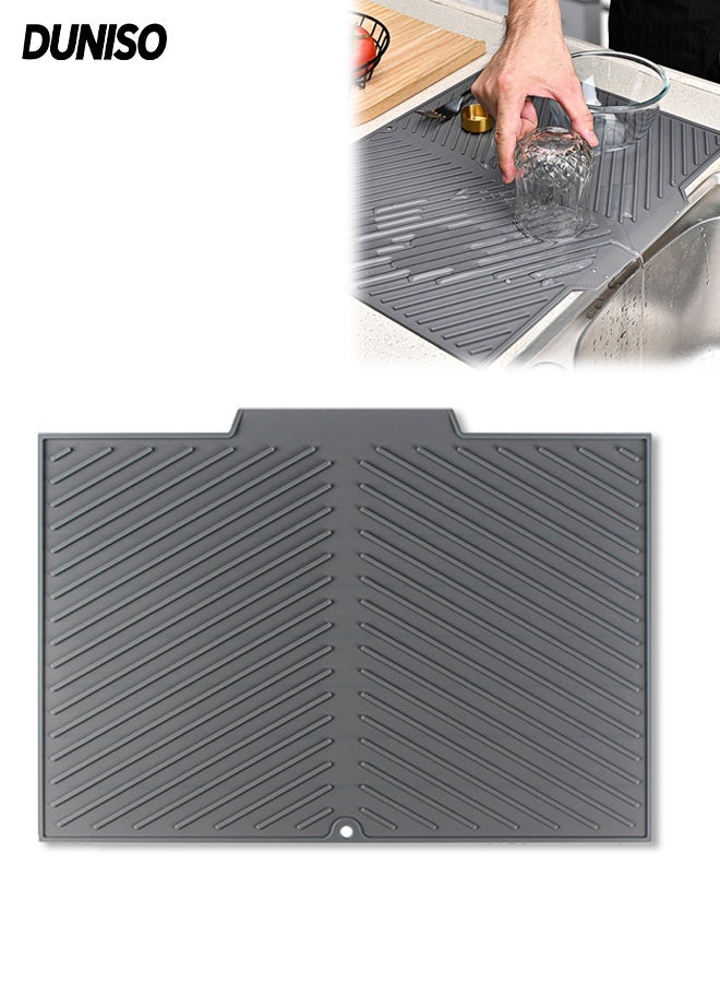 DUNISO Silicone Dish Drying Mat,Square Draining Mat,Anti Slip Coffee Mat,Sink Draining Board Mat,Sink Liner, Cutting Board Pad,Suitable for Kitchen Sink Countertop Water Drainage (Grey) - Image 1