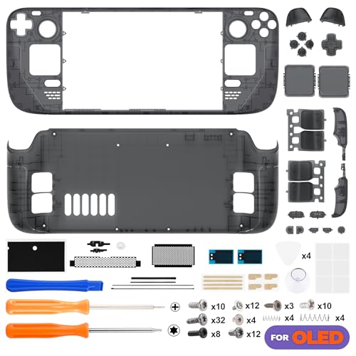 eXtremeRate Replacement Full Set Housing Shell with Buttons for Steam Deck OLED Handheld Console Custom DIY Clear Slate Black Faceplate Back Plate Trackpad Case for Steam Deck OLED Console - Image 3