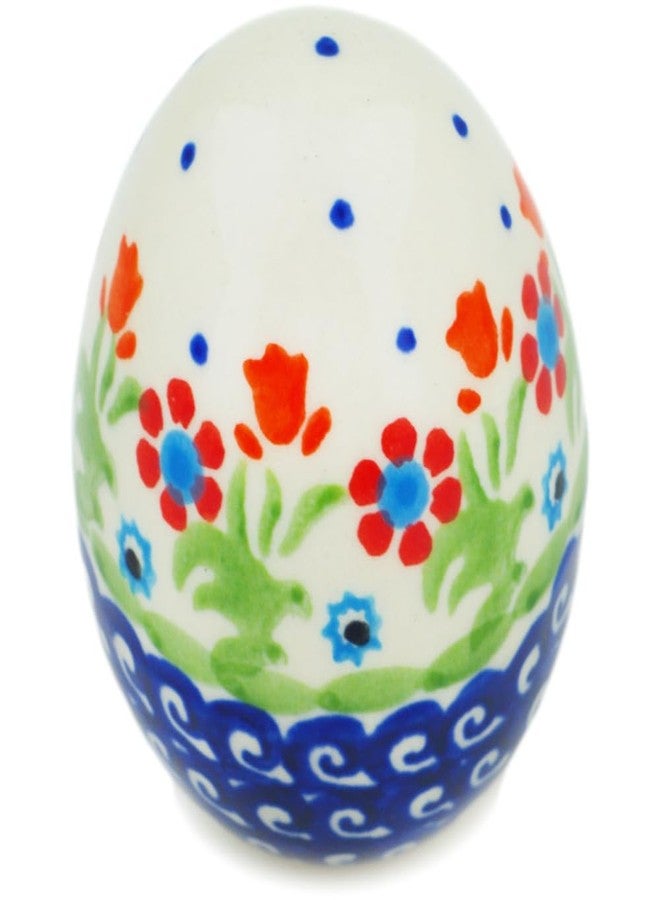 Polmedia Polish Pottery Egg Figurine - Spring Flowers Pattern Handmade in Boleslawiec Poland by Ceramika Bona + Certificate of Authenticity - Image 2