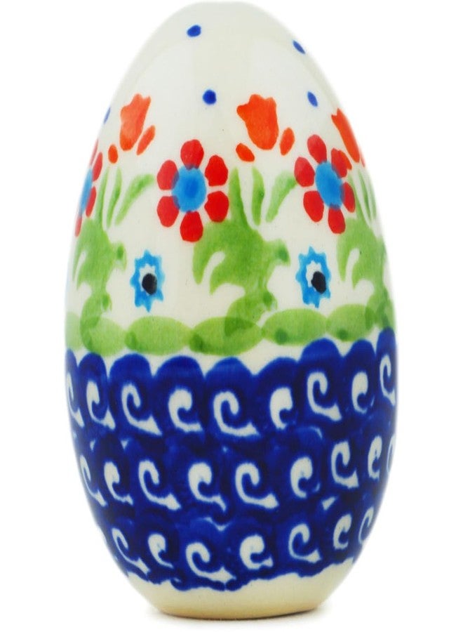 Polmedia Polish Pottery Egg Figurine - Spring Flowers Pattern Handmade in Boleslawiec Poland by Ceramika Bona + Certificate of Authenticity - Image 1
