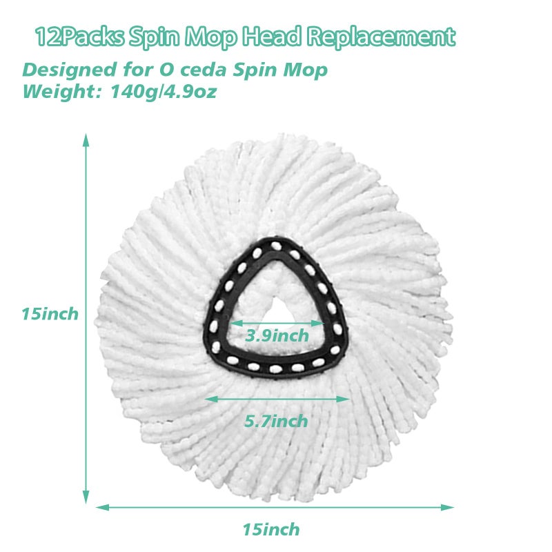 XHMAXE 12 PCS Spin Mop Replacement Head,100% Microfiber Mop Refills Head Compatible with Triangle Spin Mop, 360 Degree Micro Spinning Mop Replace Head for Easy House Cleaning Floor Moppingâ€¦ - Image 2