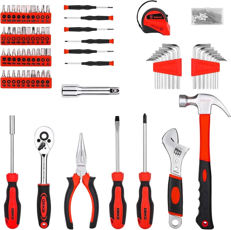 DEKOPRO Tool Set:158 Piece Home Tool Kit, Household Basic Repair Tool Set Comes with Plastic Storage Case-Red - Image 3