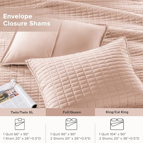 Comfort Spaces Kienna Quilt Set- Double Sided Stitching Design Summer Blanket, Lightweight, Soft, All Season Bedding Layer, Matching Sham, Blush, Coverlet Full/Queen(90"x90") 3 Piece - Image 5