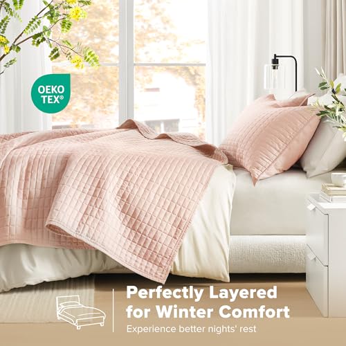 Comfort Spaces Kienna Quilt Set- Double Sided Stitching Design Summer Blanket, Lightweight, Soft, All Season Bedding Layer, Matching Sham, Blush, Coverlet Full/Queen(90"x90") 3 Piece - Image 3
