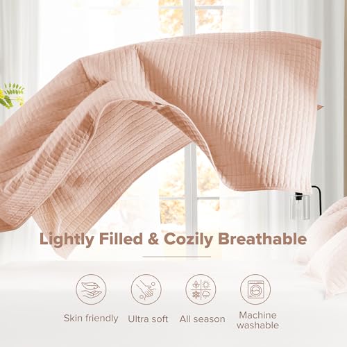 Comfort Spaces Kienna Quilt Set- Double Sided Stitching Design Summer Blanket, Lightweight, Soft, All Season Bedding Layer, Matching Sham, Blush, Coverlet Full/Queen(90"x90") 3 Piece - Image 4