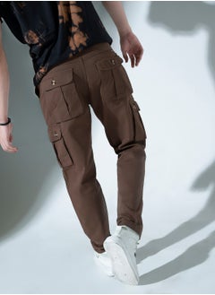Hubberholme Men's Regular Fit Mid-Rise Brown Flat-Front Cargo Trousers  - Image 3