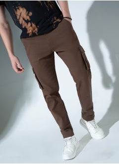 Hubberholme Men's Regular Fit Mid-Rise Brown Flat-Front Cargo Trousers  - Image 2