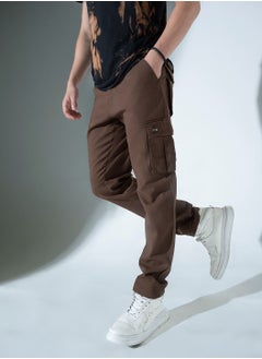 Hubberholme Men's Regular Fit Mid-Rise Brown Flat-Front Cargo Trousers  - Image 5