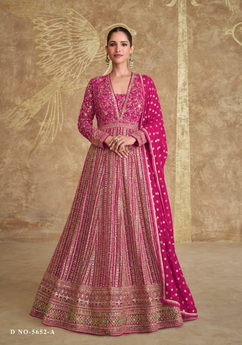 ANAITA Pink Real Gerogette Sequence Embroidered Anarkali Salwar Suit - Image 1