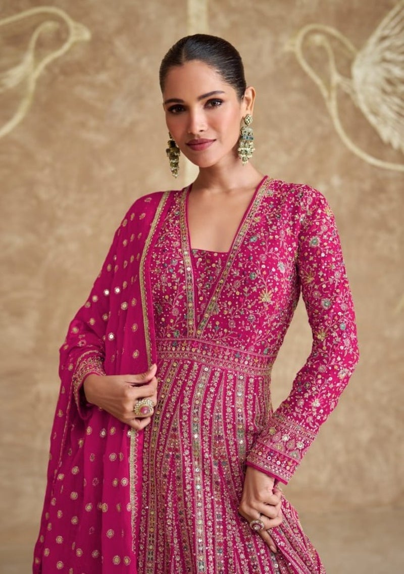 ANAITA Pink Real Gerogette Sequence Embroidered Anarkali Salwar Suit - Image 2