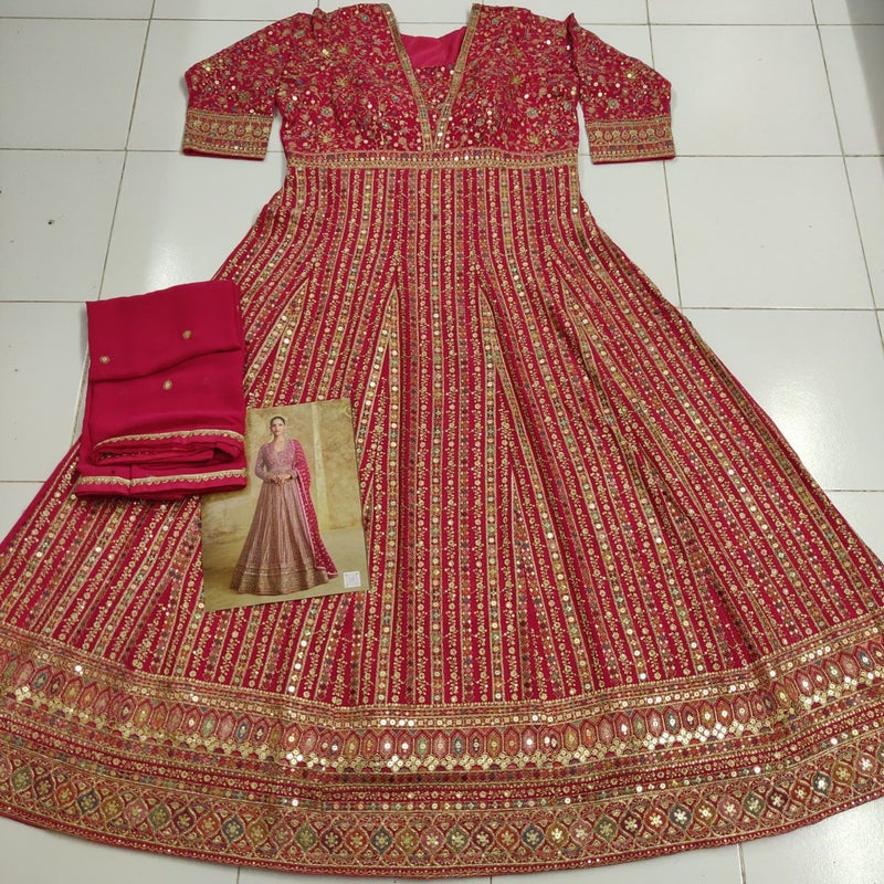 ANAITA Pink Real Gerogette Sequence Embroidered Anarkali Salwar Suit - Image 3