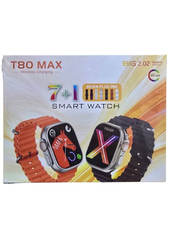 T80 MAX Extra Large 7-in-1 Smart watch , 2-inch HD Display for Communication, Fitness Tracking, Wireless Charging, Heart Rate, Oxygen Saturation, Music, for Men and Women - Image 1