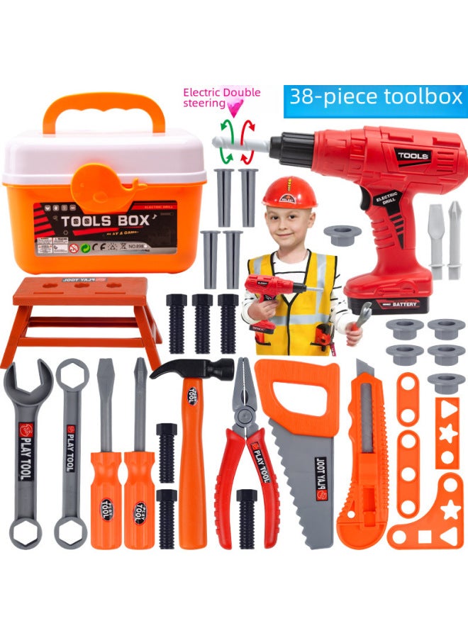 Children's Electric Toolbox Toy Set Boy Simulation Repair Chainsaw Baby Repair Screwdriver Play House-Color:55-piece Tool Set (including Electric Drill + Cap + Tool Box) - Image 2