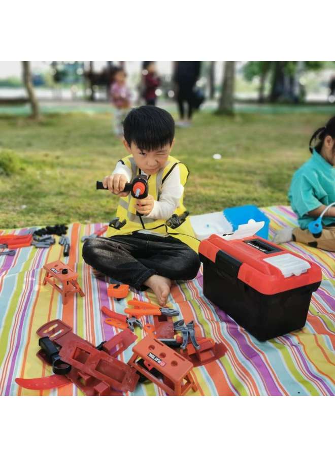 Children's Electric Toolbox Toy Set Boy Simulation Repair Chainsaw Baby Repair Screwdriver Play House-Color:55-piece Tool Set (including Electric Drill + Cap + Tool Box) - Image 3