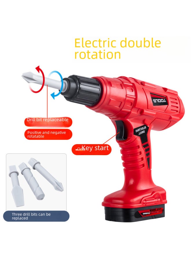 Children's Electric Toolbox Toy Set Boy Simulation Repair Chainsaw Baby Repair Screwdriver Play House-Color:55-piece Tool Set (including Electric Drill + Cap + Tool Box) - Image 4