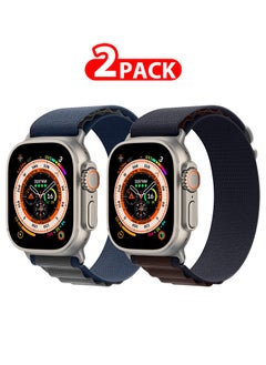 2 Packs For Watch Ultra Smartwatch with Rugged Titanium Case and Alpine Loop 49mm Fitness Tracker Precision GPS Action Button Extra Long Battery Life with Blue and Dark Blue Alpine Loop Band