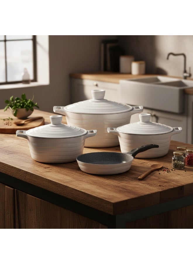 PARFAIT 7-Piece Wave Die Cast Aluminum Cookware Set Light Grey 13.8 x 34.5 x 57 cm XB-RD7GREY - Image 3