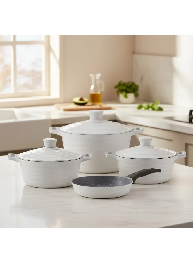 PARFAIT 7-Piece Wave Die Cast Aluminum Cookware Set Light Grey 13.8 x 34.5 x 57 cm XB-RD7GREY