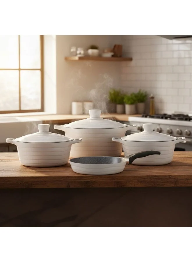 PARFAIT 7-Piece Wave Die Cast Aluminum Cookware Set Light Grey 13.8 x 34.5 x 57 cm XB-RD7GREY