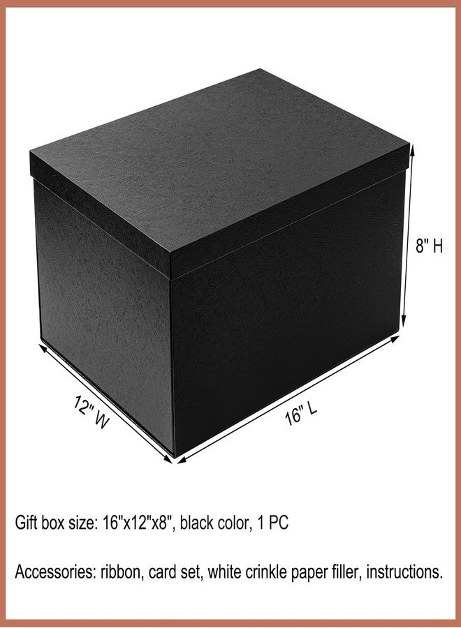 Mefleet صندوق هدايا كبير من ميفليت، مقاس 16×12×8 بوصة، مع غطاء، لون أسود داكن، عبوة واحدة، مناسب لهدايا عيد الميلاد، وأعياد الميلاد، وعيد الحب، وعيد الأم - يحتوي على ورق مجعد، وشريط، وبطاقة - Image 2