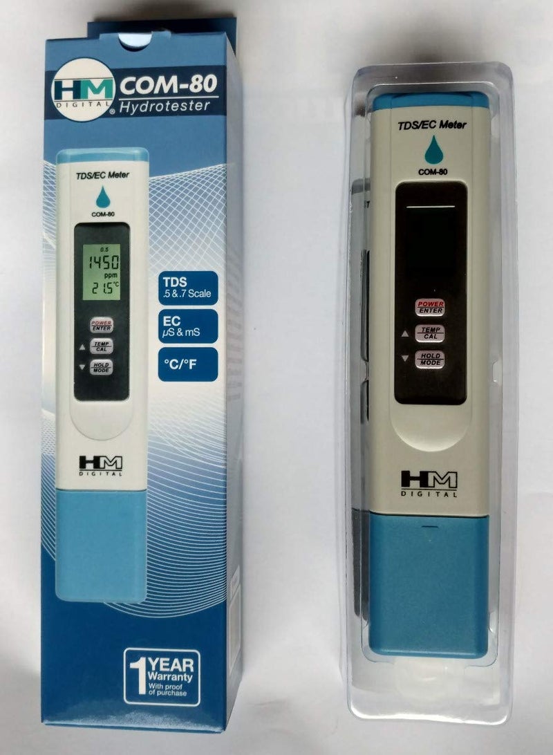 HM Digital COM-80 Electrical Conductivity (EC) and Total Dissolved Solids Hydro Tester, 0-5000 ppm TDS Range, 1 ppm Resolution, 2% Readout Accuracy - Image 4