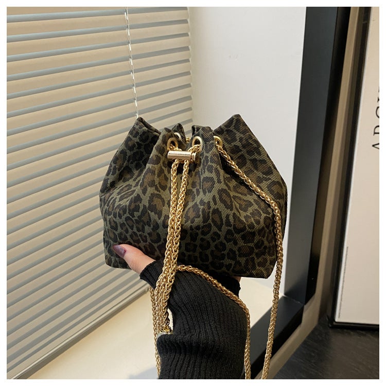 Leopard Bucket Bag Women'S Bag Personalized Niche Design Sense Chain Bag Autumn New Commuter Shoulder Bag Crossbody Bag - Image 1