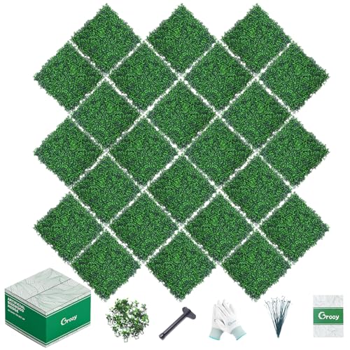 Grooy 24PCS Boxwood Panels, 10"x10" Grass Wall, Grass Backdrop Privacy Screen, Sun Protected Fake Green Wall Decor Outdoor Indoor Garden Backyard Party Décor - Image 1