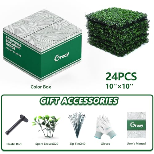 Grooy 24PCS Boxwood Panels, 10"x10" Grass Wall, Grass Backdrop Privacy Screen, Sun Protected Fake Green Wall Decor Outdoor Indoor Garden Backyard Party Décor - Image 2