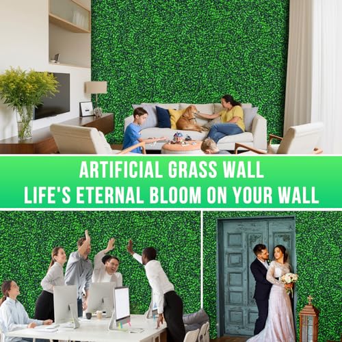 Grooy 24PCS Boxwood Panels, 10"x10" Grass Wall, Grass Backdrop Privacy Screen, Sun Protected Fake Green Wall Decor Outdoor Indoor Garden Backyard Party Décor - Image 4