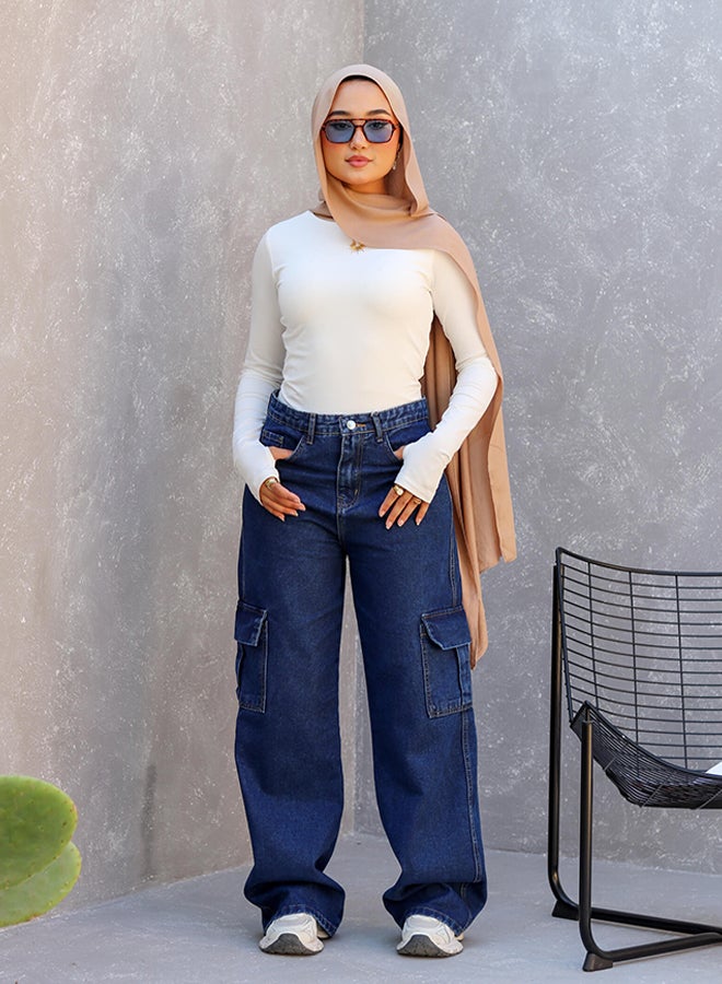 تاي شوب - بنطلون كارجو دينم - أزرق للنساء