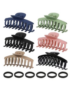 6 Pcs Colorful Hair Claw Clips With 6 Hair Ties Strong Hold Hair Jaw Clamp, Non-Slip Classic Hair Clips for Women Girls Thick Thin Fine Hair